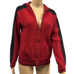 Vintage SJB Active by St Johns Bay Red Black Full Zip Cardigan Hooded Sweater M
